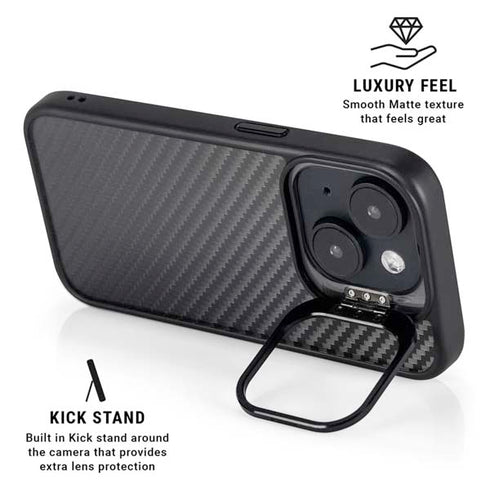 Black Carbon Fiber Specialty Texture Material iPhone 14 Kickstand Case